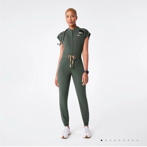 Figs Scrubs Dark Green Jumpsuit with Drawstring Waist